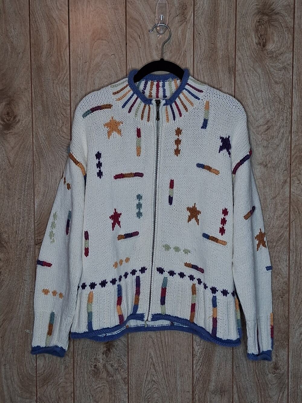 Vintage Coldwater Creek Textured Knit Zip Front Sweater Ramie & Cotton Size L